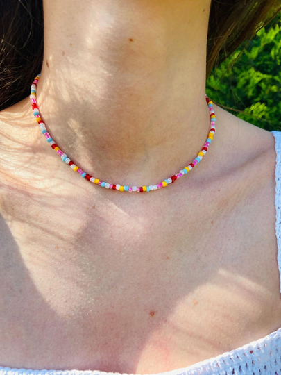 Seed Beads Necklace, Colorful Bead Simple Necklace, Czech Glass Beads, Sale
