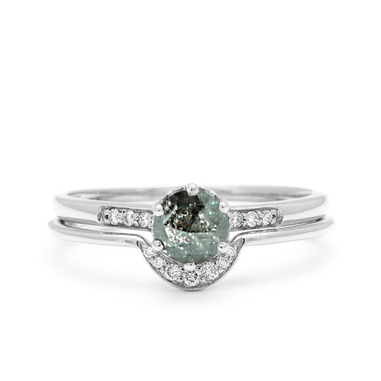 Salt & Pepper Diamond Ring Wedding Band | Grey Vintage Dainty White Gold With Curved