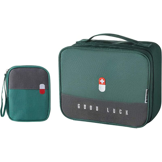2 Pieces Family Medicine Box, Family First Aid Portable Medical Box, Portable First Aid Medical Emergency Bag, For Home Office Travel (Green)
