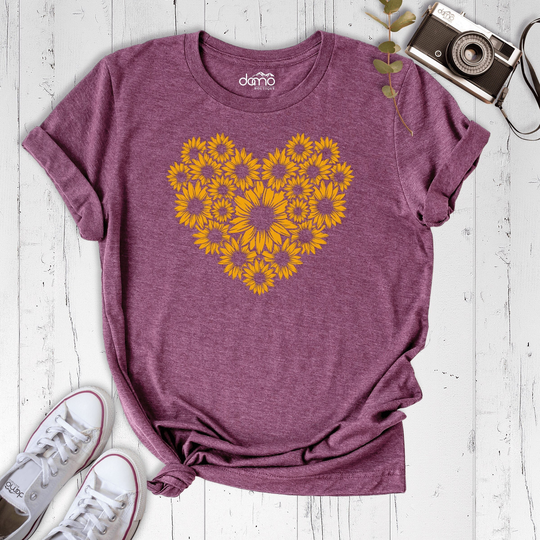 Sunflower Shirt, Flower Heart Botanic Floral Women Garden Plant Lady Gift Valentine Tee