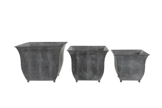 Set Of 3 Or 1 Galvanised Zinc Square Planters | Metal Garden Flower Pots Trough