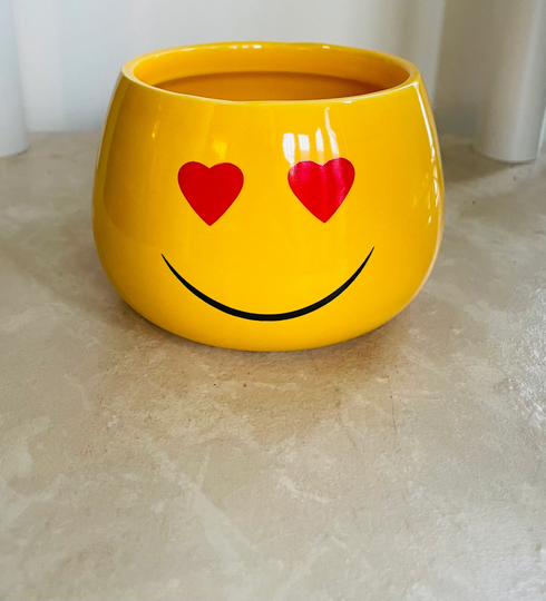 Yellow Heart Eye Face Cover Pot 7cm