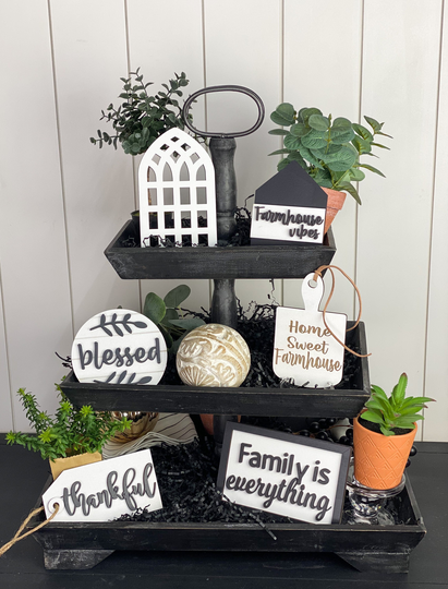 Home Tiered Tray Signs | All Season Family Is Everything Sign Farmhouse Decor Tier
