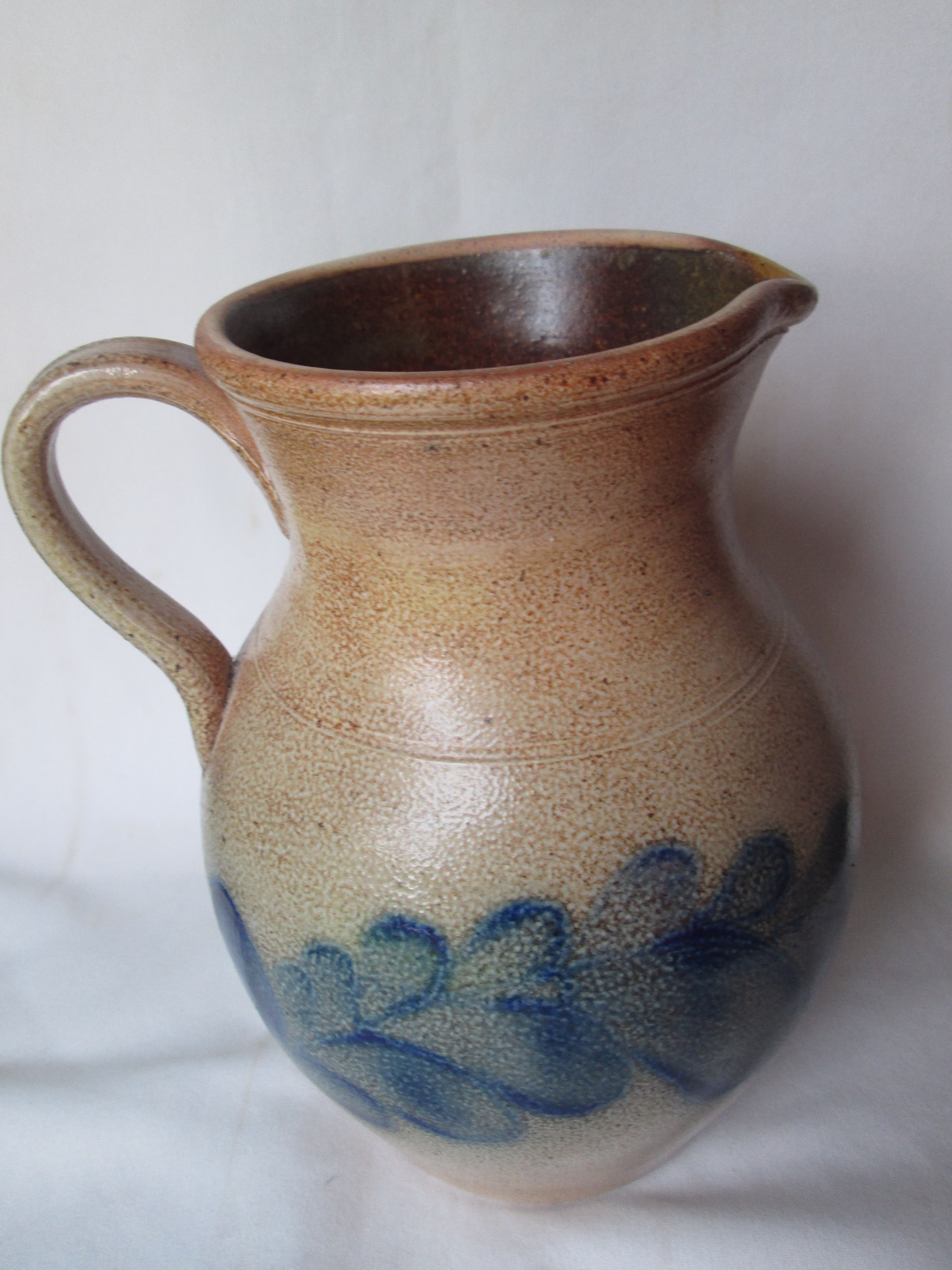 1988 Cooksburg Pottery Signed Pitcher Salt Glazed Blue Decorated Stoneware