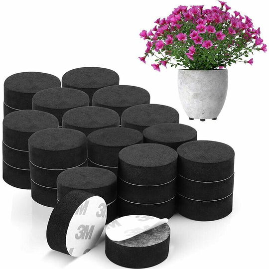 Echoo - Invisible Flower Pot Stand (Pack of 48) - Black Rubber Feet for Elevating Plants - Self-Adhesive Pad for Medium and Large Pots - Outdoor and