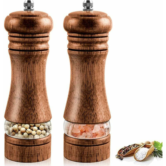 Thsinde - Set of 2 salt and pepper grinders, wooden salt and pepper grinder, manual salt and pepper grinder, adjustable ceramic spice grinder, salt