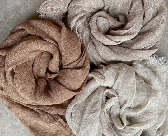 Linen Scarf - Beige/ Sand/ Brown Colour - Gauze Linen Scarf -All Seasons Trending Item - Women/ Men Custom Colour Gift