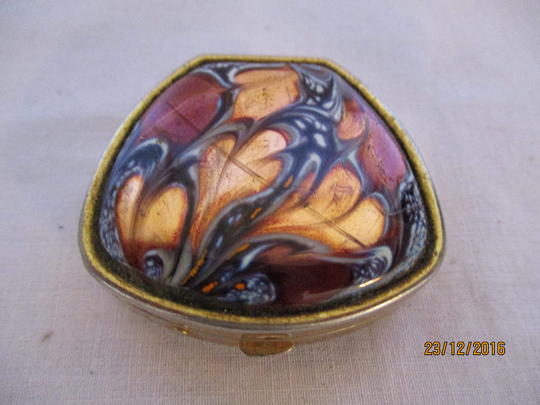 A Stunning Vintage Hand-Made Copper-On-Enamel & Brass Pill Box/ Trinket/Ring/Jewellery Dish, Made in Limoges, France, Signed