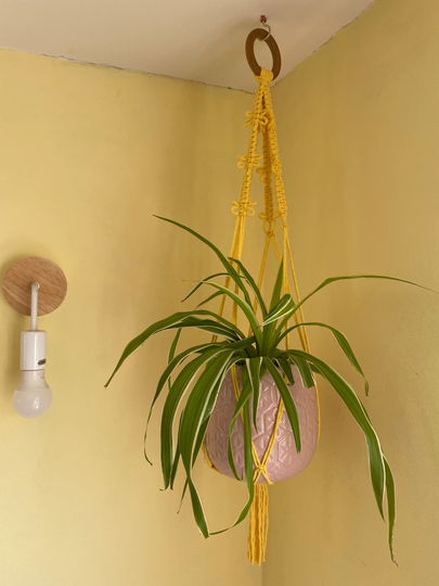 Yellow Butterfly Plant Hanger, Indoor Pot Holder, Natural Cotton, Macrame Recycled Materials, Houseplant Hanger, Plant Gift