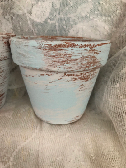 Aqua Farmhouse Chalk Paint Aged Clay Pot, 4 Inch Or 6 Inch