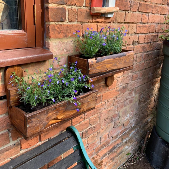 Rustic Wood Double Outdoor Window Box For Herbs & Flowers Designed To Frame A Window Handmade Stained Or Painted in Your Colour Choice