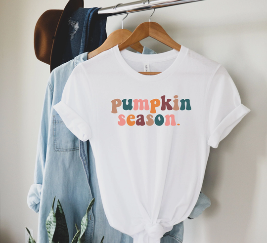 Pumpkin Season Shirt, Fall Womens Halloween Cute Patch T-Shirt, Autumn Lover Tee, Vibe
