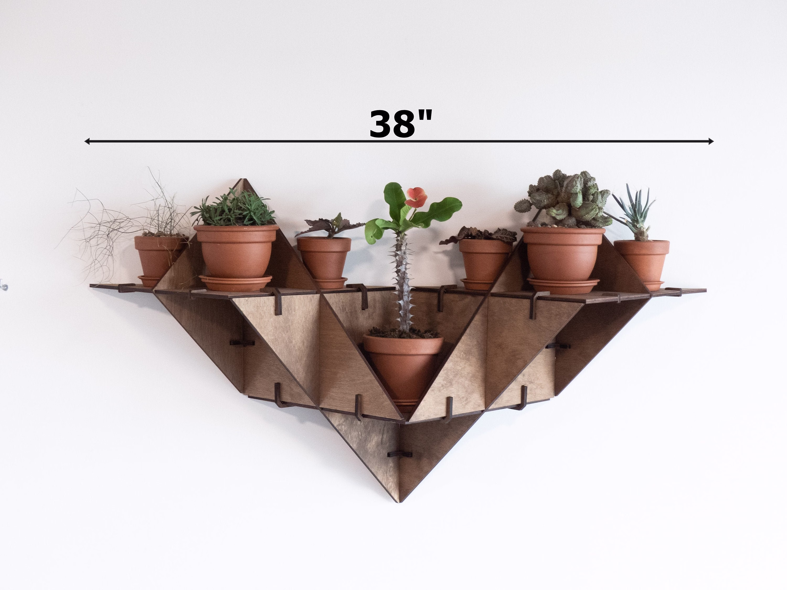 Hanging Plant Shelf Floating Wall Decor Planter Indoor Wood Art Laser Cut Housewarming Gift Hexagonica