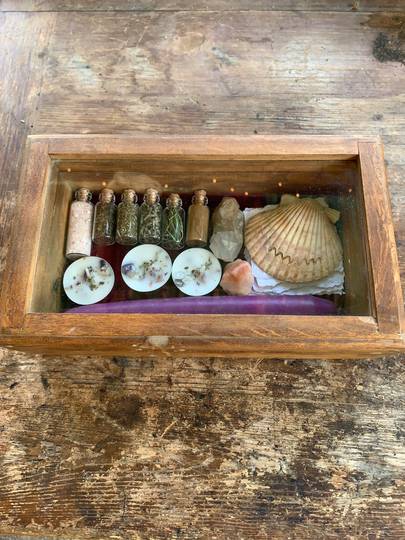 Vintage Wood Spell Box - Witch Kit Altar in A