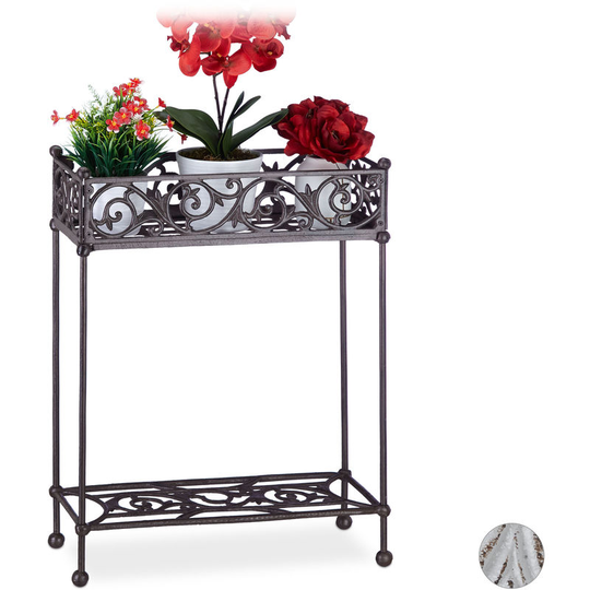 Relaxdays - Flower Shelf, Cast Iron, Solid, 2 Tiers, Shabby Look, Country Style Planter Stand, hwd: 72x53x22, Brown