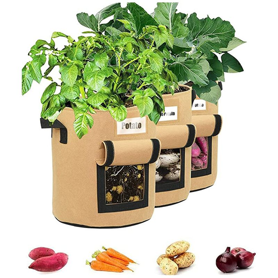 3 Piece Potato Grow Bag, 14 Gallon Non-Woven Garden Plant Bag, Potato Bag with Window and Handle, Large Vegetable Sack for Strawberries Tomatoes