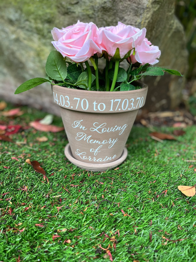 Personalised Plant Pot & Saucer With Artificial Flower Display Keepsake Birthday Anniversary Wedding Gift, Memorial Present
