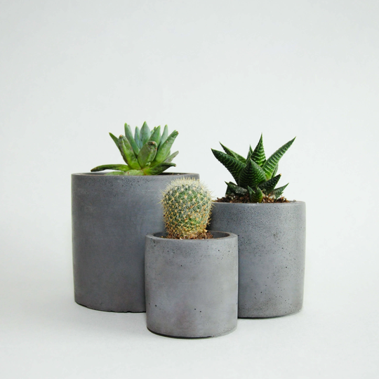 3-Set Charcoal Circle Concrete Planters