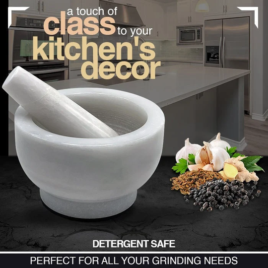 Snow White Onyx Mortar & Pestle Set With Anti Scratch Pad | Perfect For Spices, Herbs, Seasonings 2 Cup-Capacity Detergent Safe