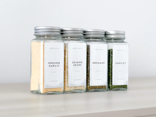 Silver Metallic Herbs & Spice Labels - Custom List Waterproof Labels Water Oil Resistant Custom Sizes