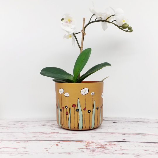Golden Indoor Planter - Plant Pot 14 & 16 cm, Made Of Recycled Plastic, Hand Painted