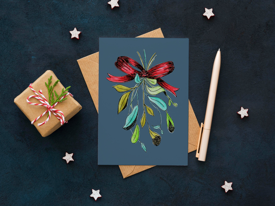 Mistletoe Christmas Card - Season Greetings, A6, Minimalistic, Cute, Blank Cards, Festive Design, Xmas, Cute Card