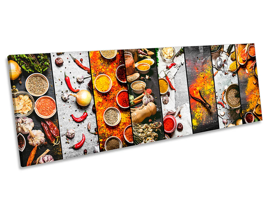 Spice Herbs Kitchen Collage Panorama Canvas Wall Art Print Picture