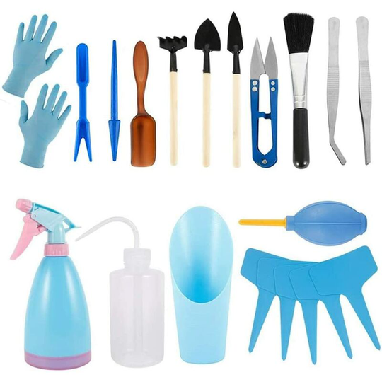 Transplanting Tool Kit, 21 Gardening Tool Set Mini Garden Planting Tool Planting Miniature Garden Indoor Bonsai Gardening Care