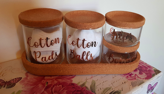 Cork Lid, Cotton Pad Jars, Bath Salt Jar, Bathroom Storage, Kitchen Storage, Personalised Jars, Make Up Storage Set, Cork Lid Jar Set, Tea Cannister