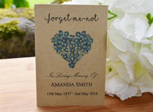 60 Funeral Favour Personalised Seed Packets Memorial| Forget Me-Not | With Seeds