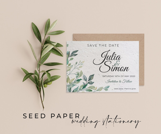 Plantable Seed Paper Eco-Friendly Sustainable Biodegradable Wedding Save The Date Invitation - Greenery