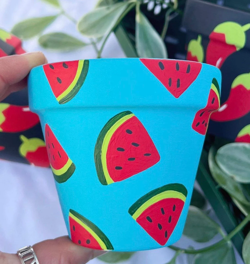 Hand Painted Watermelon Summer Fruity Indoor Plant Pot, Terracotta Planter, Flower Pot