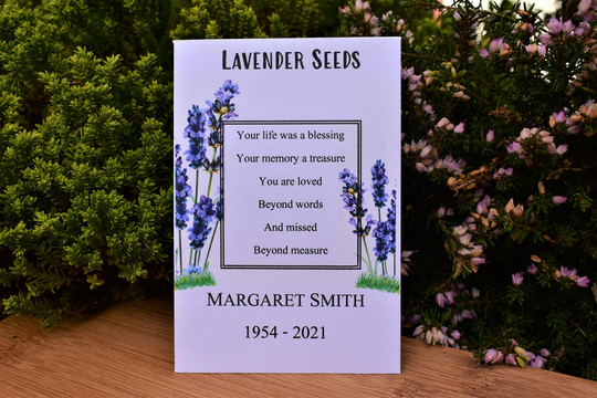 Funeral Seed Packets | Lavender Packets Remembrance Personalised Memorial| | With Seeds
