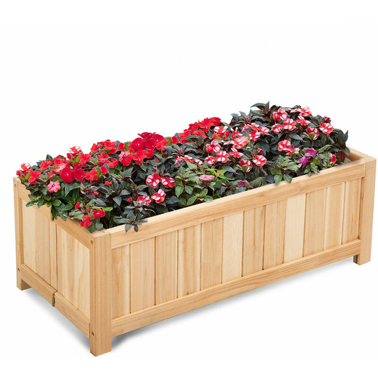 Costway - Foldable Garden Planter Flower Plant Pot Wooden Window Box Raised Bed Basket