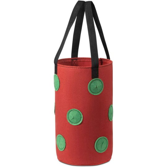 Set of 3 hanging strawberry grow bags with 13 holes in non-woven fabric for plants, herbs, flowers , red.