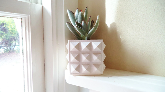 studded Square Planter, Punk Rock Succulent Geometric Desk Cactus Pot, Modern Home Decor, Office Decor