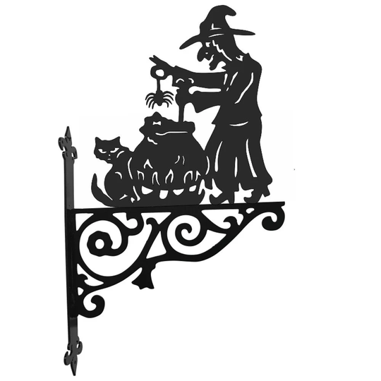 Witch & Couldron Ornamental Hanging Bracket - Contemporary Basket Wall Mounted Decorative Garden Black