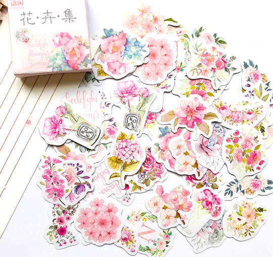 Pink Flower Stickers Floral Rose Blossom Garden Plant Leaf Scrapbook Journal Diary Planner Card Stationery Craft Decoration