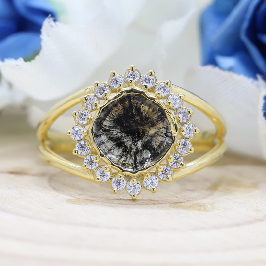 14K & 18K, Salt & Pepper Diamond, Gold Ring, Slice Natural Diamond Engagement Wedding Objr-81