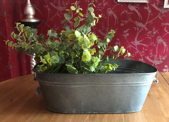 Grey Metal Trough/Planter With Wooden Handles, 40cm