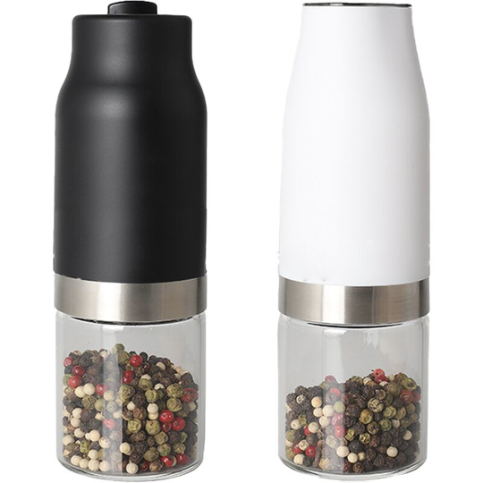 Electric Salt and Pepper Grinder Set - Gravity Salt and Pepper Grinder Set Automatic Battery Operated black+white