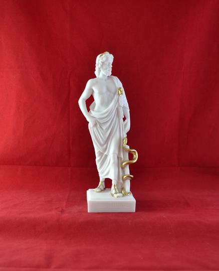 Asclepius God Of Healing Medicine Greek Statue Figure White & Gold 23 cm | 9 Inch
