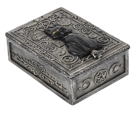 Gothic Black Cat Resin Storage Box, Herb Box, Tarot Card Crystal, Jewellery Box