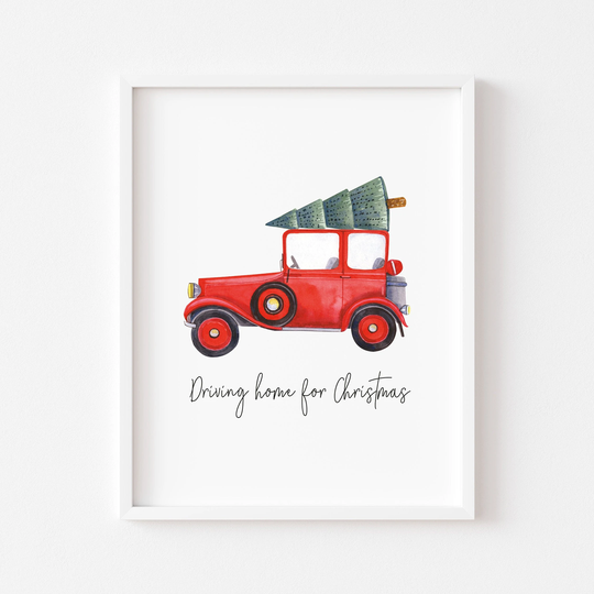 xmas Print, Driving Home For Christmas Watercolour Truck Unframed Print|Seasonal Gifts|Gifts|Wall Art Print Quotes|Seasonal Gifts|xmas Decor