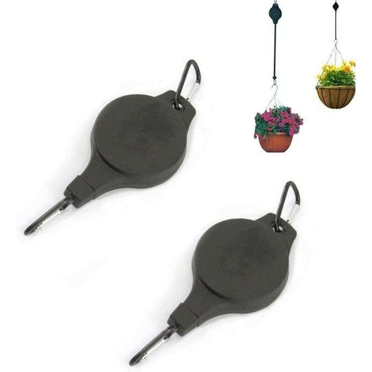 2 Pack Hanging Pulley Retractable Plant Hook, for Planters Flower Baskets Bird Houses (Black)