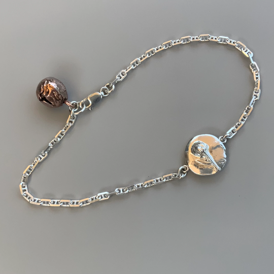 Pure Silver Talisman Ankle Bracelet With Rue Flower For Mother Earth Connection, Metaphysical Healing, Balance, Calming & Grounding Energy