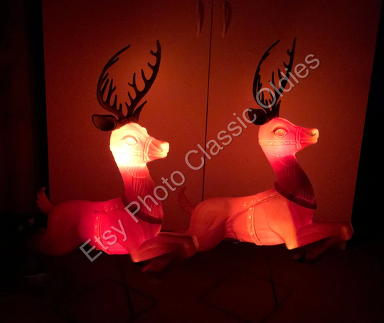 Vintage Poloron Christmas Reindeer Blow Mold Comes with Light Cord Stand & Antlers Nice Condition Holiday Decorations Seasonal Lawn Yard Decor