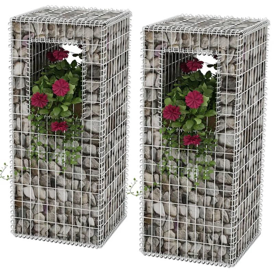 Gabion Basket Posts/Planters 2 pcs Steel 50x50x120 cm VD04666 - Hommoo