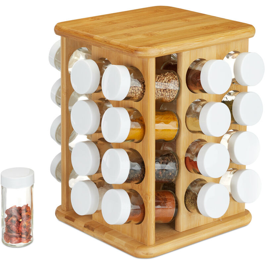 Relaxdays - xxl Spice Carousel, Rotatable, 32 Shakers, Bamboo, Flavour Preserving Storage, Spice Organiser, Natural