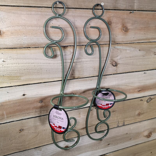 Samuel Alexander - Pack of 2 Tom Chambers Handcrafted Verona Sage Green Patio Metal Garden Herb Plant Flower Pot Wall Mount Holder